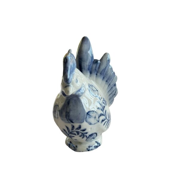 Vintage Blue & White Ceramic Rooster Piggy Bank - Picture 7 of 11